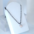 Swarovski Crystal black Beaded Chain Shinny Heart Pendant Necklace , Valentine's Day Gift For Her, Galentine's Day, Statement Necklace Cz
