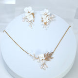 Natural Cultured Freshwater Pearl White Flower Necklace Set, Long Bridal Jewelry Pearl Bridal Earrings and Necklace Statement Earrings