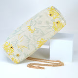 Shimmering Gold Yellow Floral Embroidered Fabric Floral Bridal Wedding Bag, Statement Bag, Evening Wedding Clutch, Cross Body Bag