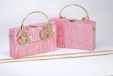 Pink Gold Floral Acrylic Rhinestones Wedding Bag, Statement Bag, Evening Clutch, Wedding Clutch, Bridal Clutch, Bridal Cross body bag.