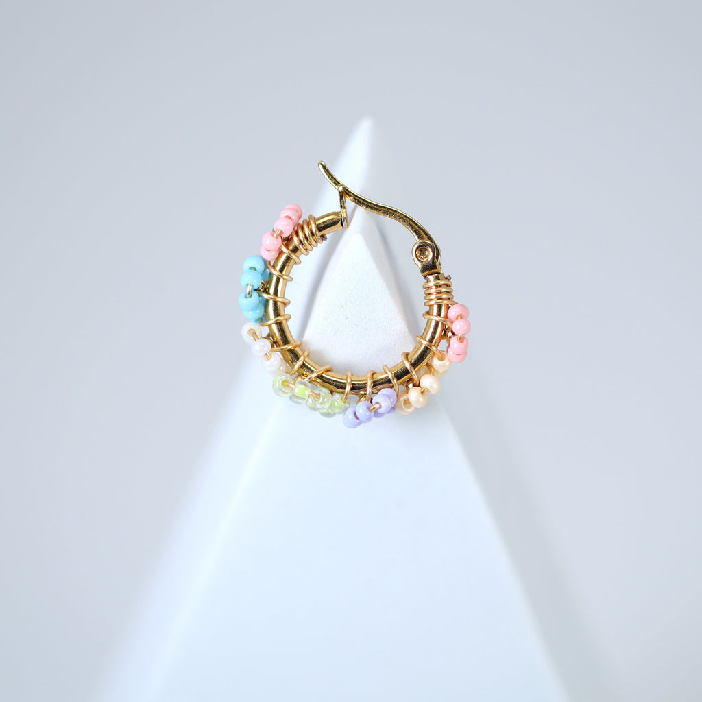 Gold Rainbow Beaded Hoop Earrings, Statement Earrings.