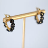 Gold Black Beaded Hoop Earrings, Wedding Guest Statement Earrings.