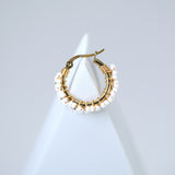 Gold White Beaded Hoop Earrings, Bridal Earrings, Wedding Guest Earrings, Statement Earrings.