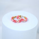 Gold Pink Color Beaded Hoop Earrings, Bridal Earrings, Wedding Guest Earrings, Statement Earrings.