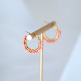 Gold Peach Color Beaded Hoop Earrings, Bridal Earrings, Wedding Guest Earrings, Statement Earrings.