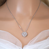 Enchanting Rose Radiance: Swarovski Crystal Rose Necklace and Stud Earrings for Brides, Crystal Bridal Necklace, Statement Necklace Cz