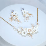 Swarovski Crystal White Floral Serenade Comb , Long Bridal Jewelry Crystal Necklace Bridal Earrings Statement Earrings