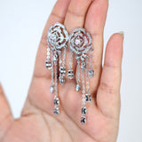 Swarovski Crystal Silver Rose Chandelier Droplets Necklace set for Brides, Crystal Bridal Necklace, Statement Necklace Cz