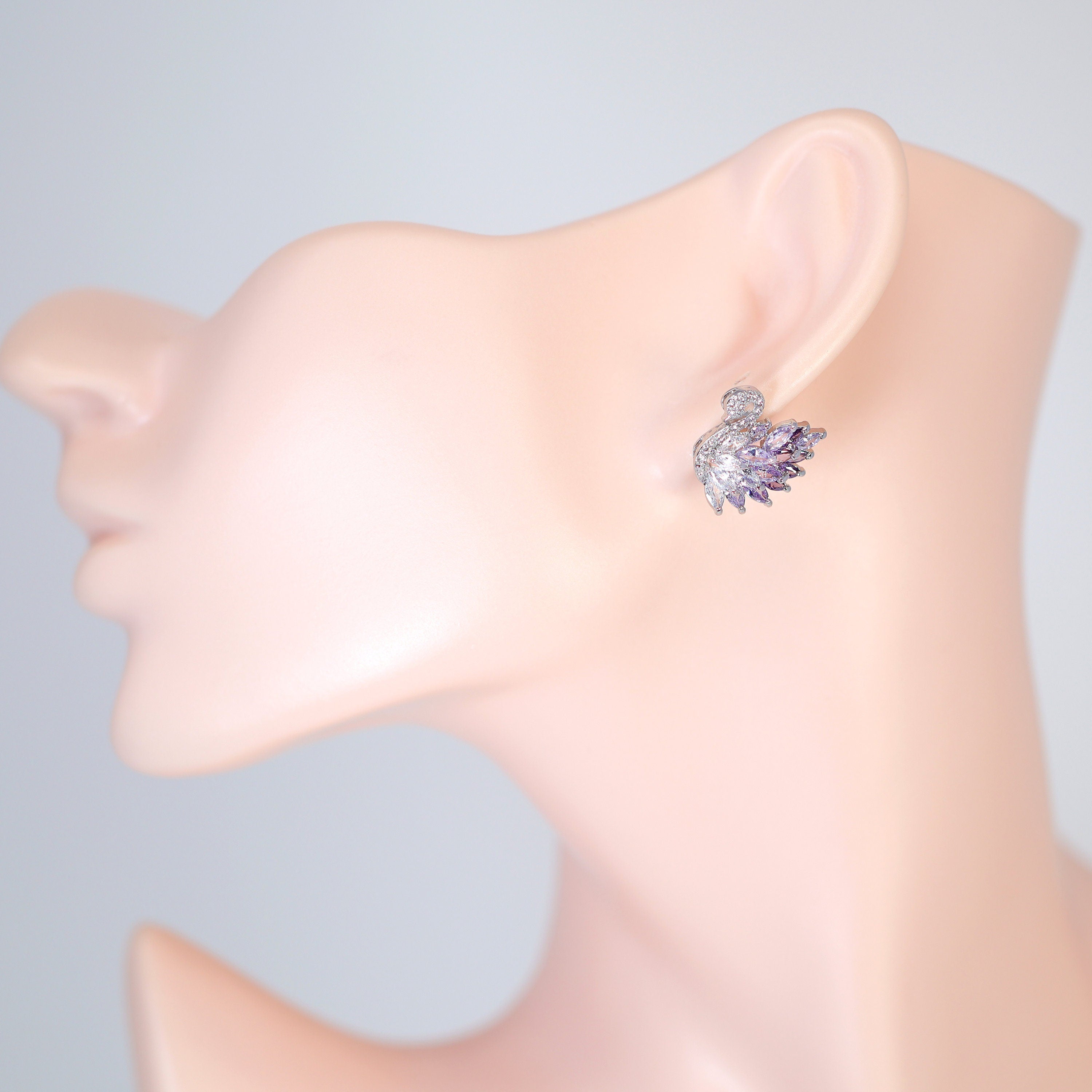 Cubic Zirconia Diamond Swan stud Earrings, Bridal Jewelry, Bridal Stud Earrings, Crystal Bridal Earrings, Statement Earrings Cz