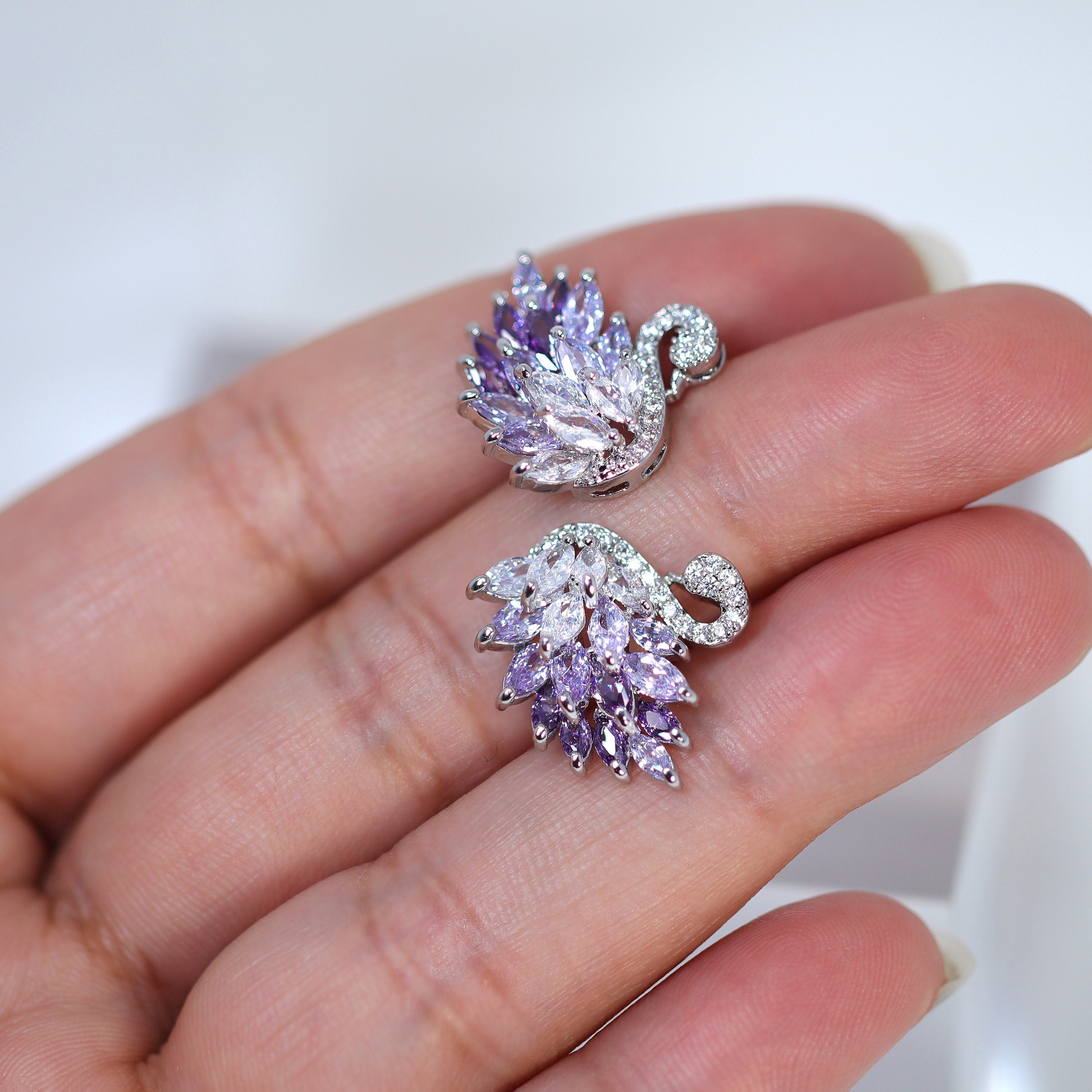 Cubic Zirconia Diamond Swan stud Earrings, Bridal Jewelry, Bridal Stud Earrings, Crystal Bridal Earrings, Statement Earrings Cz