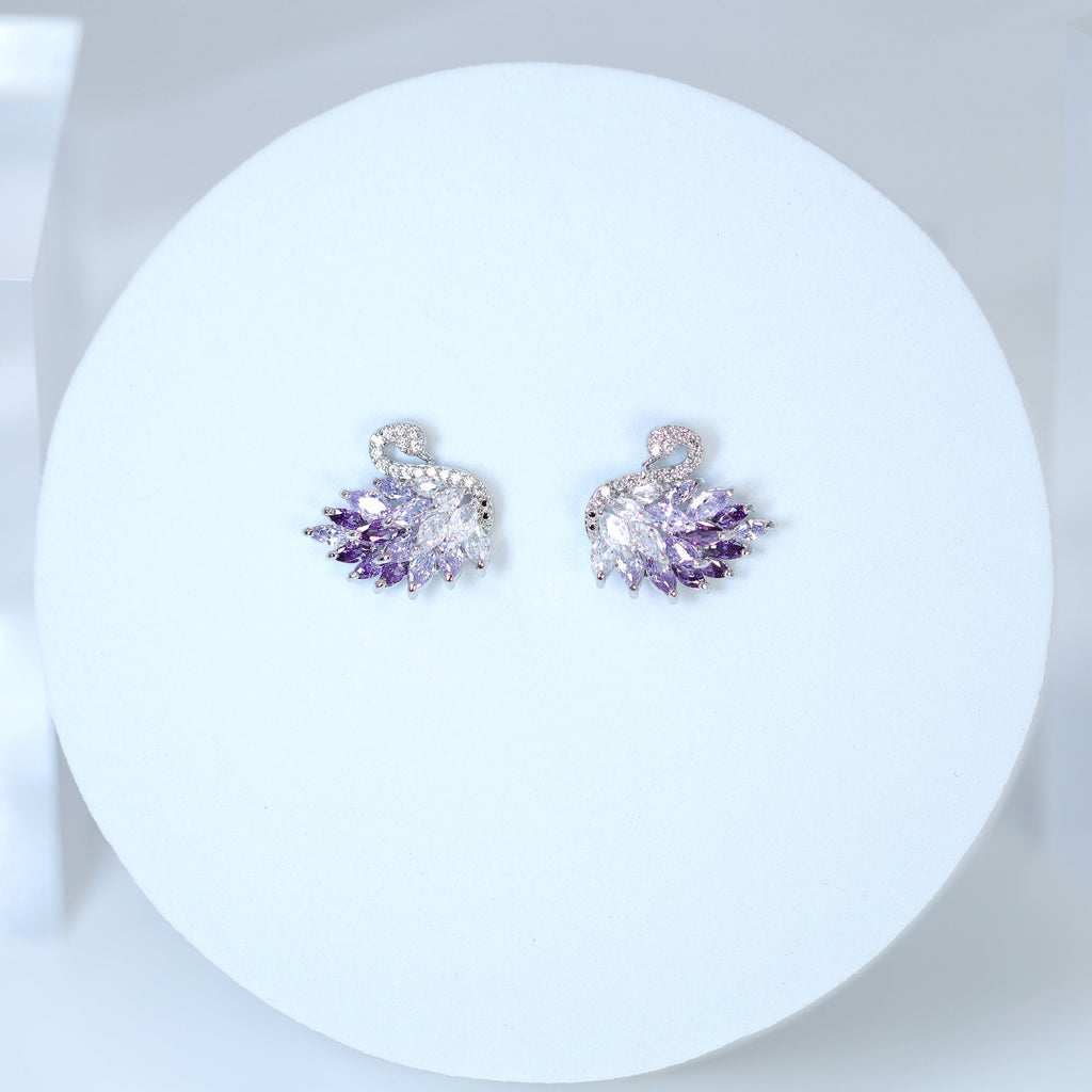 Cubic Zirconia Diamond Swan stud Earrings, Bridal Jewelry, Bridal Stud Earrings, Crystal Bridal Earrings, Statement Earrings Cz