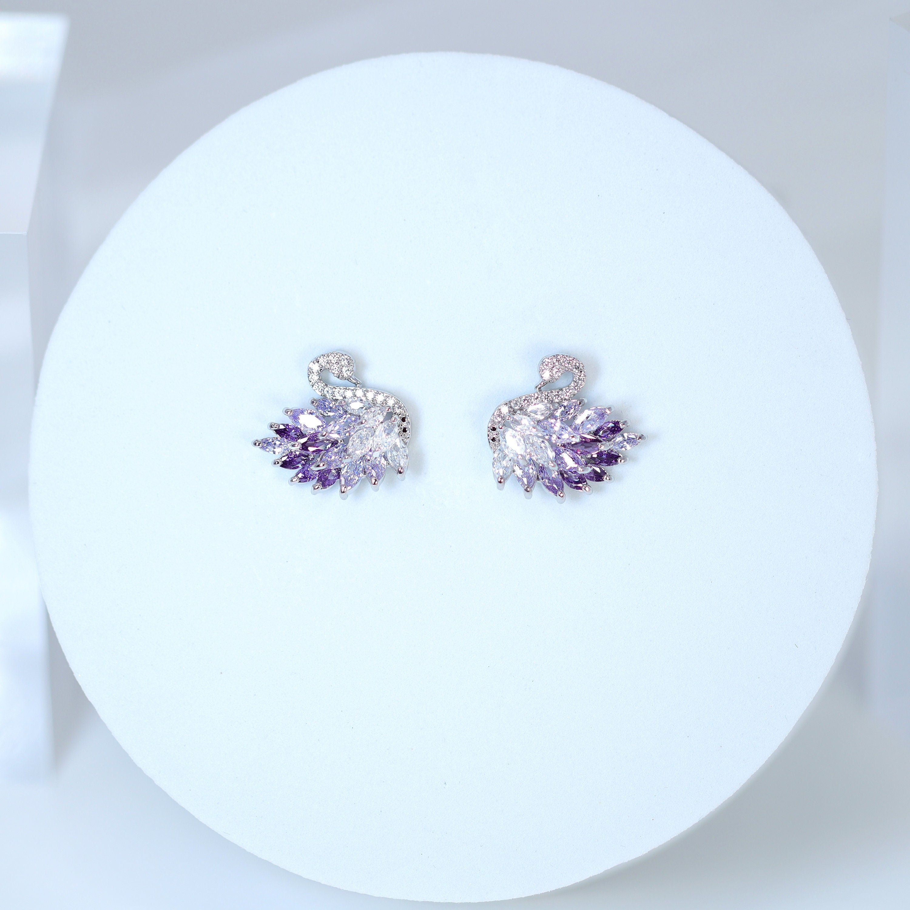 Cubic Zirconia Diamond Swan stud Earrings, Bridal Jewelry, Bridal Stud Earrings, Crystal Bridal Earrings, Statement Earrings Cz