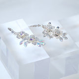 Swarovski Crystal Rainbow Silver Floral Leaves Drop Ab Crystal Earrings, Long Bridal Earrings, Crystal Bridal Earrings, Statement Earrings.