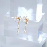 Natural Freshwater Pearl Flower Pearl Drop Earrings, Bridal Jewelry, Pearl Statement Earrings Cz