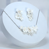 Ceramic White flower Flowers Pearl Jewelry Set, Bridal Hair piece, Bridal Hair Accessories, Wedding Hair Accessory.