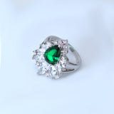 Swarovski Crystal Emerald Green Silver Floral Drop Elegant Pendant Necklace set, Gift for her, Bride Necklace, Wedding Necklace Set Cz