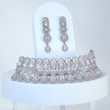 Swarovski Crystal Silver Floral Drop Elegance Choker Necklace set, Gift for her, Bride Necklace, Wedding Necklace Set Cz.