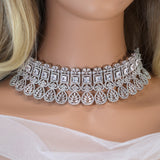 Swarovski Crystal Silver Floral Drop Elegance Choker Necklace set, Gift for her, Bride Necklace, Wedding Necklace Set Cz.