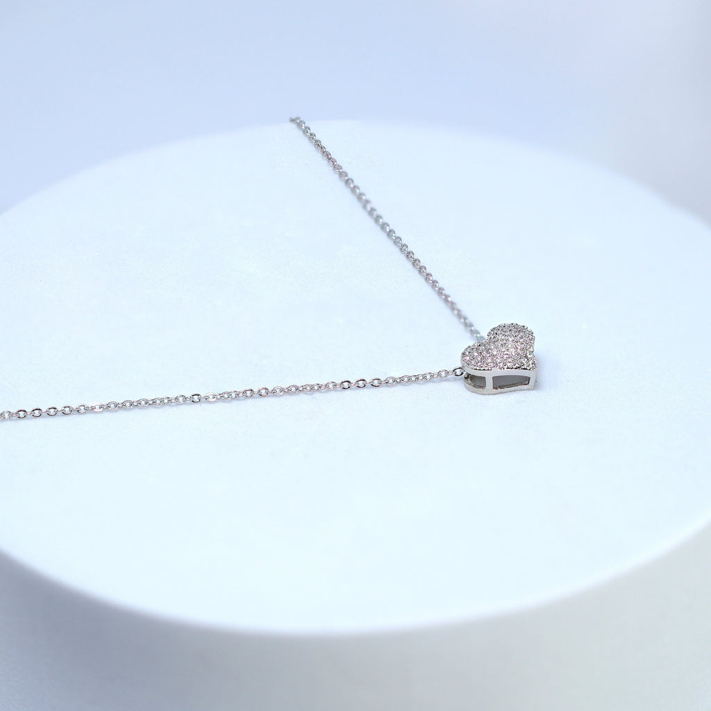 CZ Dainty Shimmering Heart Necklace , Wedding Necklace, Bride to be, Valentine's Day Gift For Her, Galentine's Day, Statement Necklace Cz