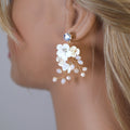 Swarovski Crystal White Floral Serenade Earrings , Long Bridal Jewelry Crystal Necklace Bridal Earrings Statement Earrings