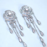 Swarovski Crystal Silver Rose Chandelier Droplets Necklace set for Brides, Crystal Bridal Necklace, Statement Necklace Cz