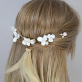 Porcelain White Floral Set Of 6 Pearl Elegance Ensemble Hair Pins Set of 3 , Ceramic Hair pins Set, Bridal Hair Accessories