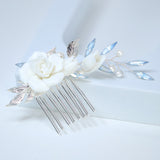 Porcelain White Rose With Dancing Lily Blossom Hair comb, Bridal Hair piece, Something Blue Hair Accessories, Wedding Hair Accessory.