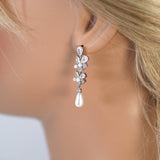 Swarovski crystal Fallen In Pearl Drop Bridal Earrings, Crystal Bridal Earrings, Statement Earrings Cz