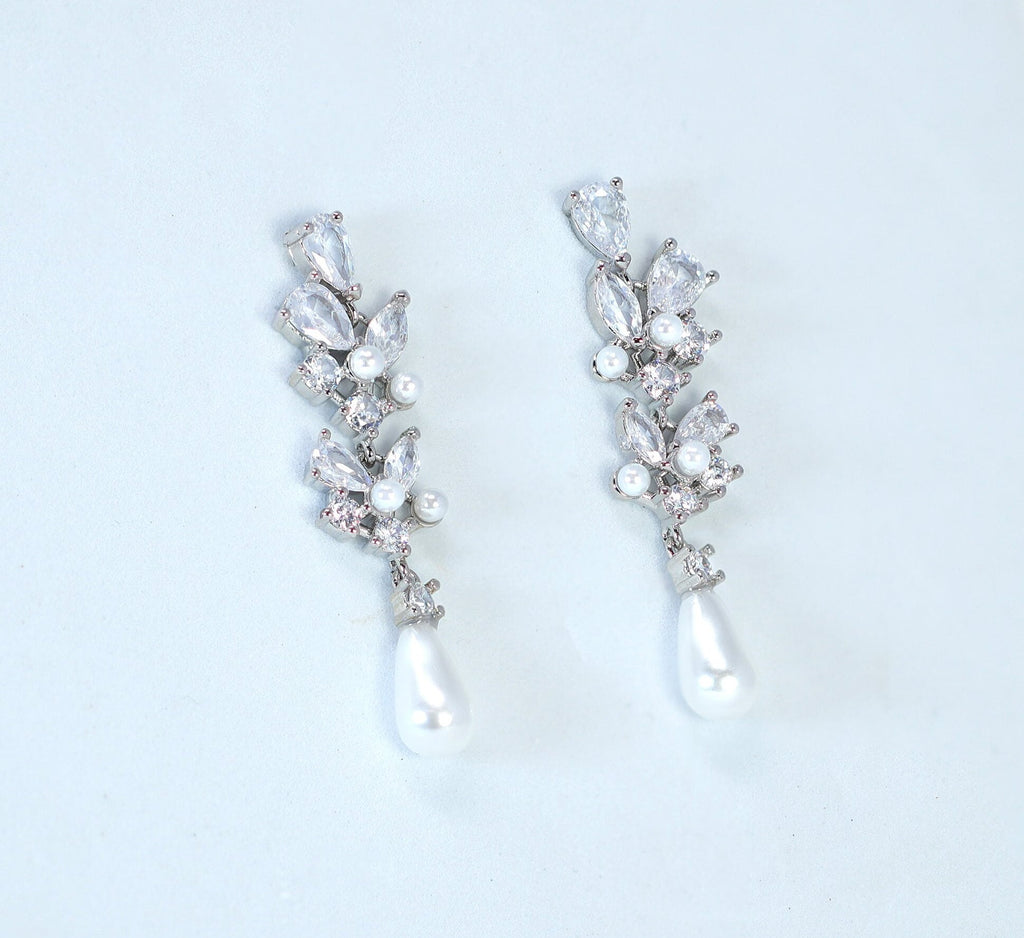 Swarovski crystal Fallen In Pearl Drop Bridal Earrings, Crystal Bridal Earrings, Statement Earrings Cz
