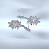 Swarovski Crystal Dainty Snowflake Drop Earrings, Long Dangle Crystal, Diamond Earrings, Long Bridal Jewelry, Crystal Bridal Earrings Cz