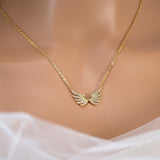 Shimmering Gold Angel Wings Charm Necklace, Bride to be, Valentine's Day Gift For Her, Galentine's Day, Statement Necklace Cz