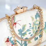 Light Beige Gold Embroidered Rose Floral Bouquet Wedding Bag, Statement Bag, Evening Clutch, Bridal Clutch, White Cross Body Bag