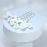 Ceramic White Lily flower Pearl Hair comb, Bridal Hair piece, Bridal Hair Accessories, Wedding Hair Accessory.
