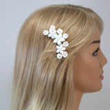 Ceramic White Lily flower Pearl Hair comb, Bridal Hair piece, Bridal Hair Accessories, Wedding Hair Accessory.