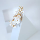 Natural Cultured Pearl White Flower Bridal Bracelet, Ceramic White Flower Opal Bracelet, Statement Bracelet, Porcelain Bracelet.