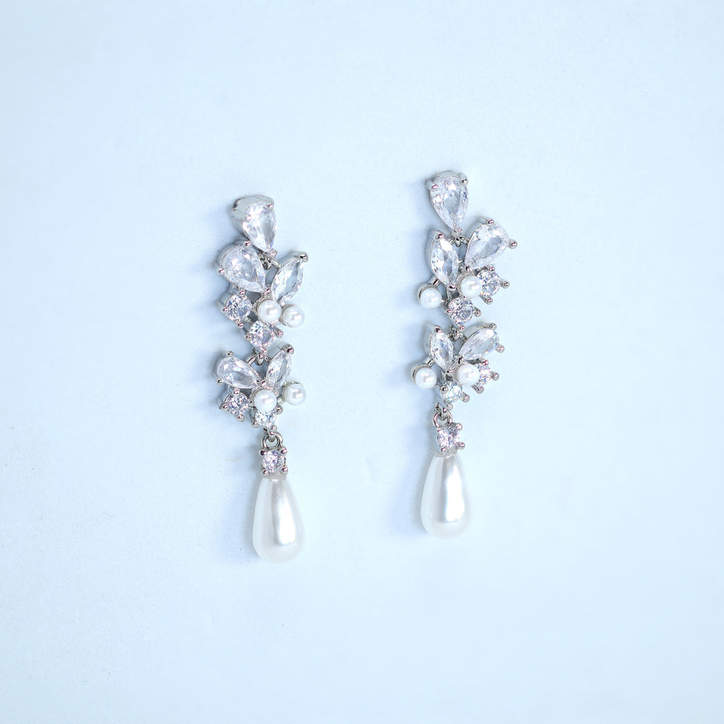 Swarovski crystal Fallen In Pearl Drop Bridal Earrings, Crystal Bridal Earrings, Statement Earrings Cz