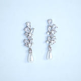 Swarovski crystal Fallen In Pearl Drop Bridal Earrings, Crystal Bridal Earrings, Statement Earrings Cz