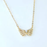 Shimmering Gold Angel Wings Charm Necklace, Bride to be, Valentine's Day Gift For Her, Galentine's Day,  Statement Necklace Cz