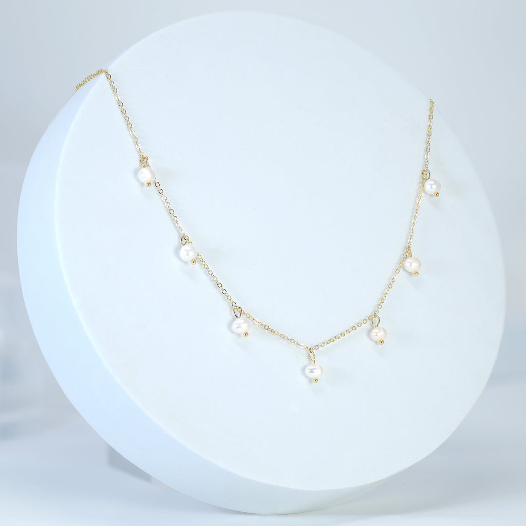 Natural Cultured Pearl Drop Dainty Bezel Necklace, Bridal Chocker Necklace, Statement Earrings Cz