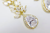 Leaf Drop, Long Dangle Crystal, Diamond Earrings, Long Bridal Jewelry, Crystal Bridal Earrings, Statement Earrings Cz