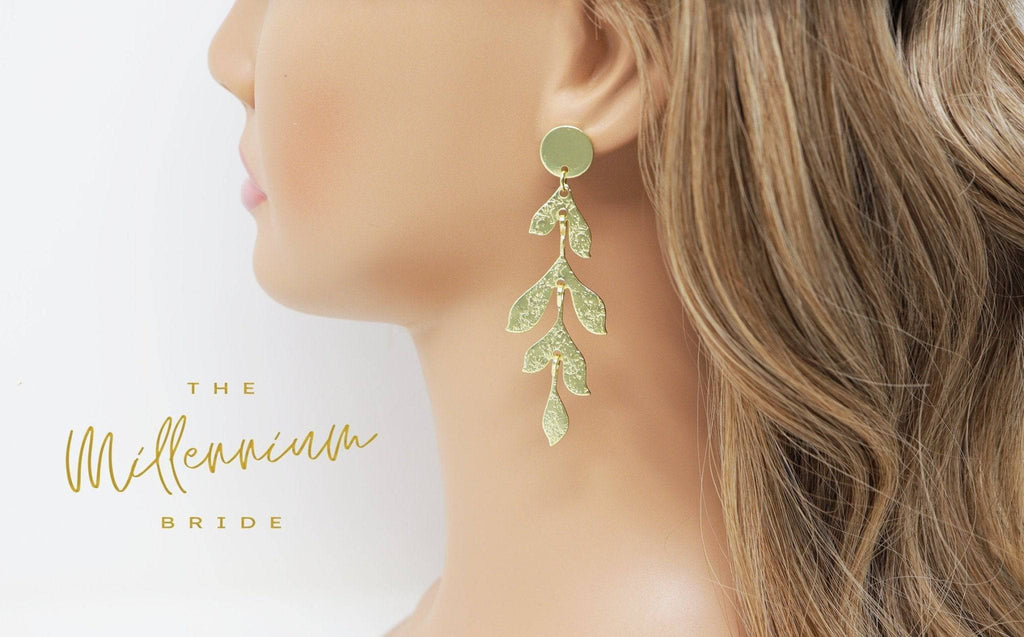 Leaves Drop Earrings, Bridal Jewelry, Bridal Long Earrings, Statement Earrings