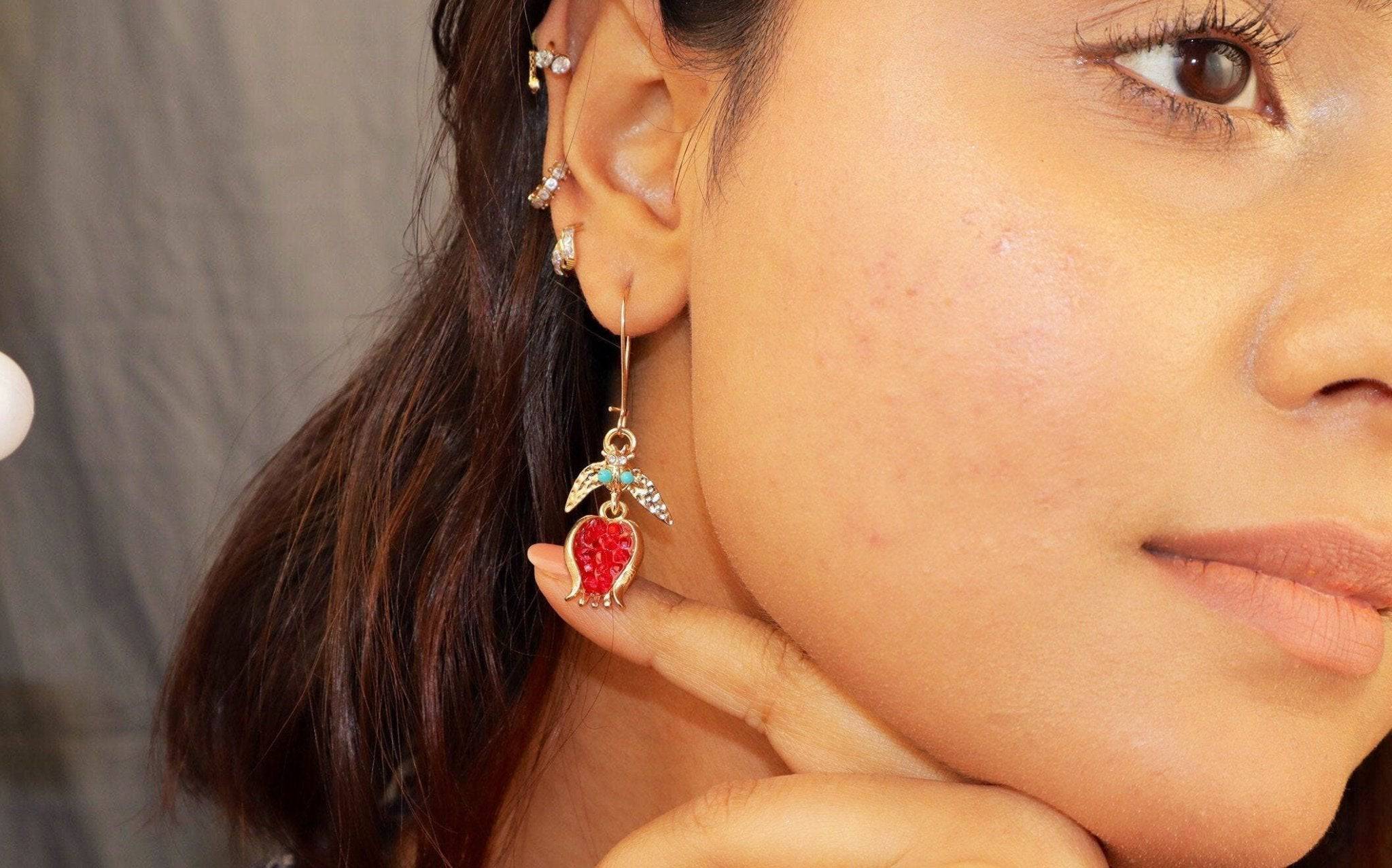Pomegranate Gold Dangle Earrings, Crystal Earrings, Bridesmaid Earrings, Wedding Earrings, Bridal Bridesmaid Earrings