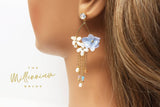 Real Immortal Blue White Flower Freshwater Pearls Crystal Earrings, Long Bridal Jewelry, Bridal Earrings Statement Earrings Cz