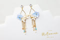 Real Immortal Blue White Flower Freshwater Pearls Crystal Earrings, Long Bridal Jewelry, Bridal Earrings Statement Earrings Cz