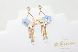 Real Immortal Blue White Flower Freshwater Pearls Crystal Earrings, Long Bridal Jewelry, Bridal Earrings  Statement Earrings Cz