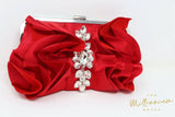 Red Rose Crystal Satin Floral Wedding Bag, Statement Bag, Evening Clutch, Bridal Clutch, Bridal Bag, Red Cross Body Bag