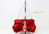 Red Rose Crystal Satin Floral Wedding Bag, Statement Bag, Evening Clutch, Bridal Clutch, Bridal Bag, Red Cross Body Bag