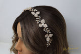 Rhinestones Dainty Floral Crystal Leaves Gold Hair Vine Headband, Bridal Hair Vine, Delicate Headband, Hair accessories.