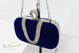 Royal Blue Velvet Crystal Mini Wedding Clutch, Statement Bag, Evening Clutch, Wedding Clutch, Bridal Bag, Blue Cross Body Bag