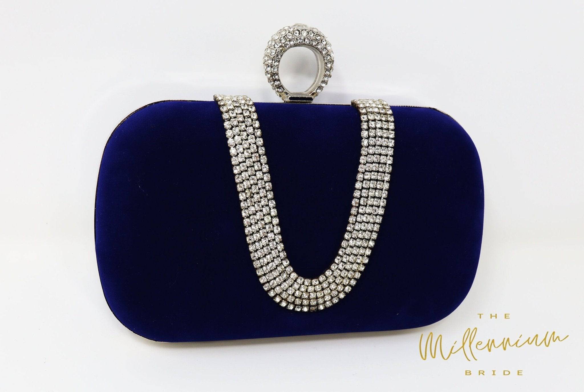 THE ROW Mini Wristlet Clutch Velvet Bag Navy Blue With tassel